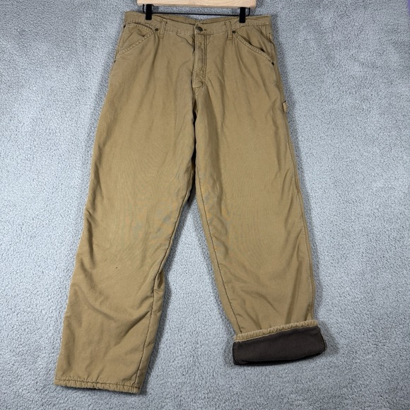 Vintage Wrangler Fleece Lined Insulated Cargo Work Pants Mens Sz 34x32 Workwear - Picture 1 of 8